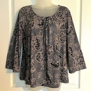 Susan Graver Style Blouse Top 3/4 Sleeve Soft Lightweight Flowy Size Medium